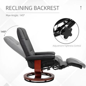 HOMCOM Fotoliu Rabatabil Manual 145° cu Suport pentru Picioare Imitație de Piele Negru | Aosom Romania