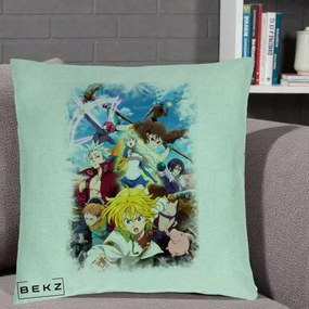 Perna Personalizata Nanatsu no Taizai Cele Sapte Pacate Mortale Anime, 40x40 cm, Verde Menta, Husa Detasabila, Perna Inclusa, BEKZ®