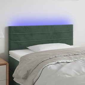 3121791 vidaXL Tăblie de pat cu LED, verde închis, 90x5x78/88 cm, catifea