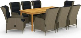 vidaXL Set mobilier de grădină, 9 piese, maro