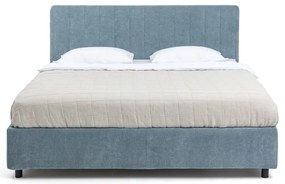 Pat dublu tapițat albastru cu spațiu de depozitare cu saltea/ grătar 180x200 cm Myra Slim Line - Bonami Selection