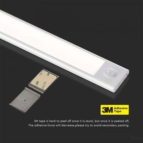 Corp led pentru dulap cu senzor de miscare si acumulator, 2.5 W, lumina neutra(4000K), 260 lm, IP20, argintiu, V-TAC