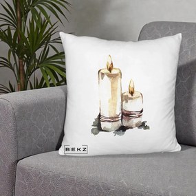 Perna Decorativa Lumanari Acuarela Iarna, 40x40 cm, Alb Pufos, Husa Detasabila, Perna Inclusa, BEKZ®