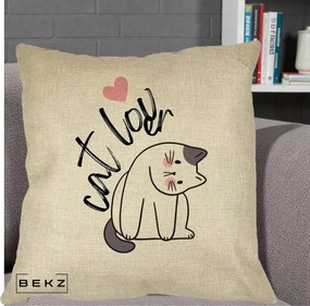 Perna Personalizata Cat Lover Pisica Ilustratie Linie, 40x40 cm, Crem, Husa Detasabila, Perna Inclusa, BEKZ®