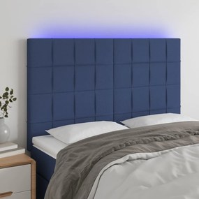 3122428 vidaXL Tăblie de pat cu LED, albastru, 144x5x118/128 cm, textil