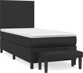 vidaXL Pat box spring cu saltea, negru, 90x200 cm, piele ecologică