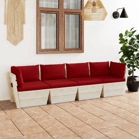 Canapea gradina din paleti, 4 locuri, cu perne, lemn de molid Bordo, 4 locuri, 1