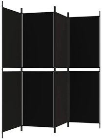 Paravan de camera cu 4 panouri, negru, 200 x 180 cm, textil Negru, 200 x 180 cm, 1