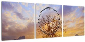 Tablou - Peisaj cu floarea soarelui (cu ceas) (90x30 cm)