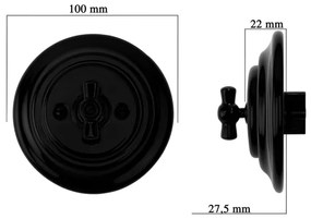 Bohemia-Design - Regulator de intensitate rotativ retro din porțelan, cu ramă, 250V/10A, negru