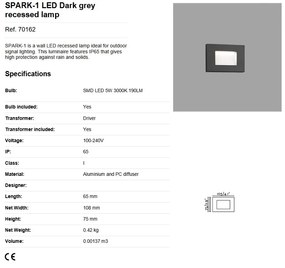 Spot LED incastrabil de exterior IP65 iluminat ambiental SPARK-1 gri