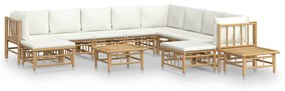 3155195 vidaXL Set mobilier de grădină cu perne alb crem, 12 piese, bambus