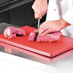 Tocator profesional pentru carne rosie Kesper 30153, standard HACCP, Gastronorm 1/1, rezistent pana la 95 °C, picioaruse antiderapante, suprafata care protejeaza lamele, rosu