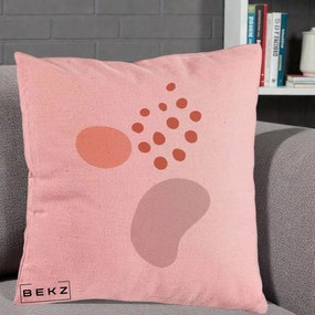 Perna Decorativa Abstract Forme Organice Pastel, 40x40 cm, Roz, Husa Detasabila, Perna Inclusa, BEKZ®