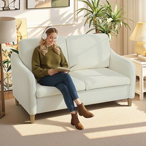 HOMCOM Canapea 2 locuri mică cu aspect Sherpa-Fleece 137 cm pentru living crem-alb | Aosom Romania