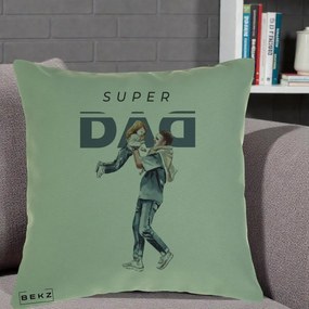 Cadou pentru Tata - Perna Personalizata Super DAD Tata si Fiica, 40x40 cm, Verde, Husa Detasabila, Perna Inclusa, BEKZ®
