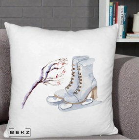 Perna Decorativa Patine cu Ramuri Inzapezite, 40x40 cm, Alb Pufos, Husa Detasabila, Perna Inclusa, BEKZ®