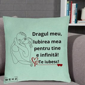 Cadou pentru Iubit - Perna Personalizata Dragul Meu Iubirea Mea pentru Tine e Infinita Te Iubesc, 40x40 cm, Verde Menta, Husa Detasabila, Perna Inclusa, BEKZ®