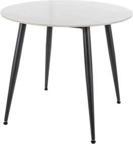 Masa RION, alb cu efect de marmura/negru, ceramica/metal, 90x90x76 cm