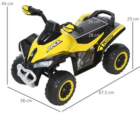 HOMCOM Mini ATV, Motocicletă pentru Copii 18-36 Luni cu Muzică Integrată și Ghidon Larg, 67,5x38x44 cm, Galben | Aosom Romania