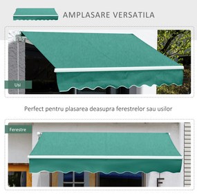 Copertina Soare Retractabila cu Manivela, Outsunny, Metal si Aluminiu, Verde, 400x250cm | Aosom Romania