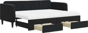 vidaXL Pat de zi cu extensie și sertare, negru, 80x200 cm, catifea