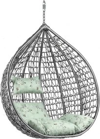 Fotoliu suspendat KOKON gri fara suport, perna verde deschis cu model