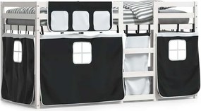 vidaXL Pat supraetajat de copii perdele, alb/negru, 80x200 cm lemn pin