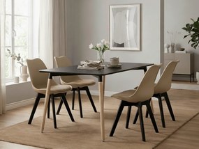 Set de sufragerie 1 + 4, masa neagra ADRIA 120x80 cm + scaun bej BALI MARK cu picioare negre