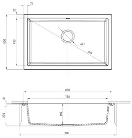 Chiuveta bucatarie compozit sub blat gri mat 80 cm Deante Corda 800x500 mm, Gri mat