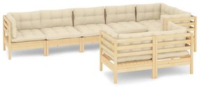 3096502 vidaXL Set mobilier de grădină cu perne crem, 8 piese, lemn masiv pin