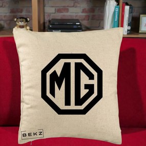 Perna Personalizata cu emblema MG, 40x40 cm, Bej, Husa Detasabila, Perna Inclusa, BEKZ®