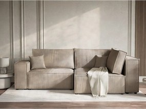 Colțar bej extensibil/cu spațiu de depozitare cu tapițerie din catifea reiată (cu colț pe partea dreaptă/în formă de ”L”) Tonga – Maison de Rêve