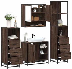 vidaXL Set de mobilier de baie din 4 piese din lemn de stejar maro