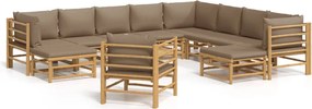 vidaXL Set mobilier de grădină cu perne gri taupe, 12 piese, bambus