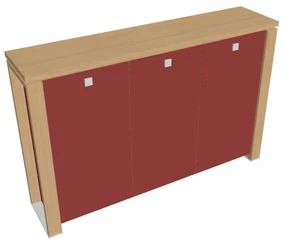 Dulap mediu Verno+ S 200 x 46 x 130 cm, uși de sticlă, stejar deschis / roșu