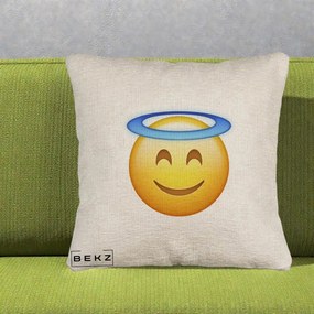 Perna Decorativa Emoji Inger cu Aureola, 40x40 cm, Bej Canapea, Husa Detasabila, Perna Inclusa, BEKZ®