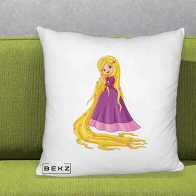 Perna Personalizata Rapunzel Par Lung Floral, 40x40 cm, Alb Pufos, Husa Detasabila, Perna Inclusa, BEKZ®
