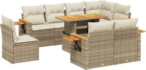 vidaXL Set canapele de grădină, 9 piese, cu perne, bej, poliratan