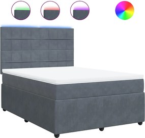 vidaXL Pat box spring cu saltea, gri închis, 140x190 cm, catifea