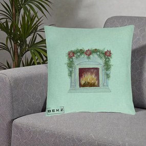 Perna Decorativa Semineu de Craciun Watercolor, 40x40 cm, Verde Menta, Husa Detasabila, Perna Inclusa, BEKZ®