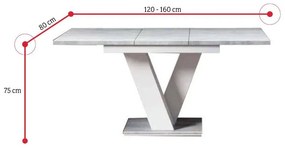 Supermobel Masă extensibilă MASIV, 120-160x75x80, alb/beton