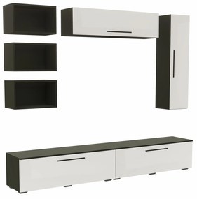 Living haaus Haga V14, Alb Lucios/Negru, MDF, L 240 cm