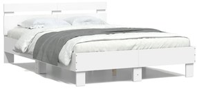 3207567 vidaXL Cadru de pat cu tăblie și LED, alb, 135x190 cm