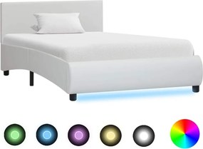 Cadru de pat cu LED-uri, alb, 100 x 200 cm, piele ecologica