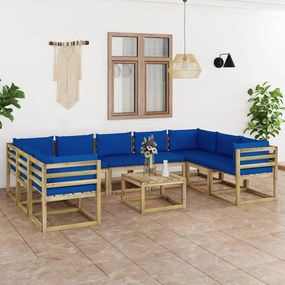 3065254 vidaXL Set mobilier de grădină cu perne, 10 piese, lemn de pin tratat