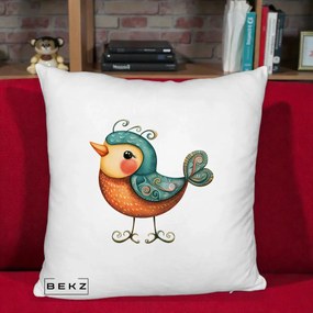 Perna Decorativa Pasare Ornamentala Folk Art, 40x40 cm, Alb Pufos, Husa Detasabila, Perna Inclusa, BEKZ®