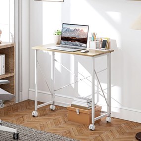 HOMCOM Birou pliant masă de calculator 80 x 40 cm pe roți pentru birou la domiciliu, cameră, spații mici, stejar | Aosom Romania