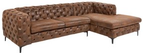 Coltar  Barock Chesterfield, colt pe partea dreapta din poliester si cadru din lemn, maro