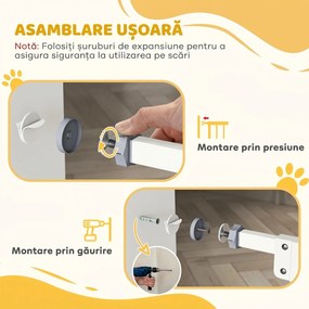 PawHut Poartă Extensibilă pentru Câini fără Șuruburi, Poartă de Siguranță Reglabilă cu 2 Extensii, 94-100 cm, Alb | Aosom Romania